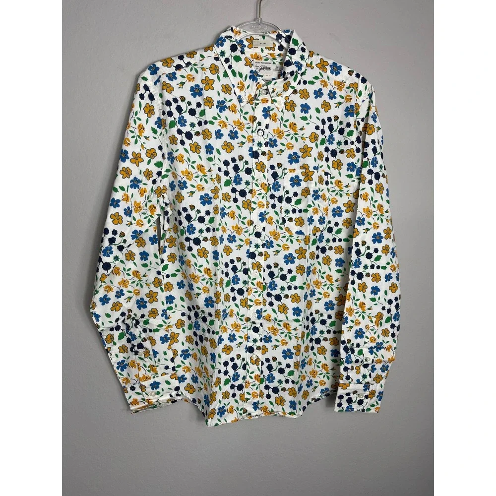 J.Crew Secret Wash Floral Cotton Button Down Shirt Men's Medium Classic